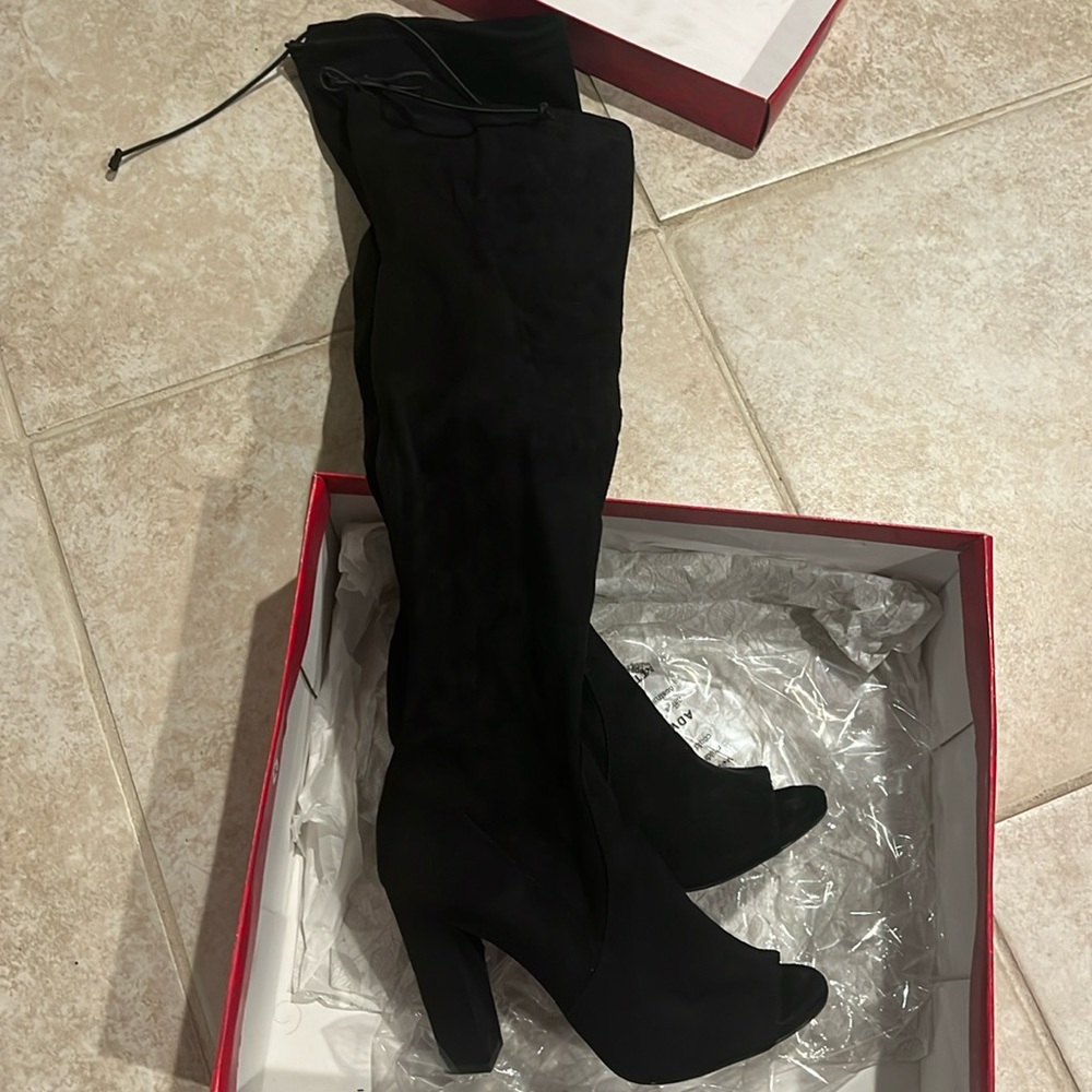 PeepToe-faux suede-Knee High Boots side zipper 4” heel size 6.5Box not available